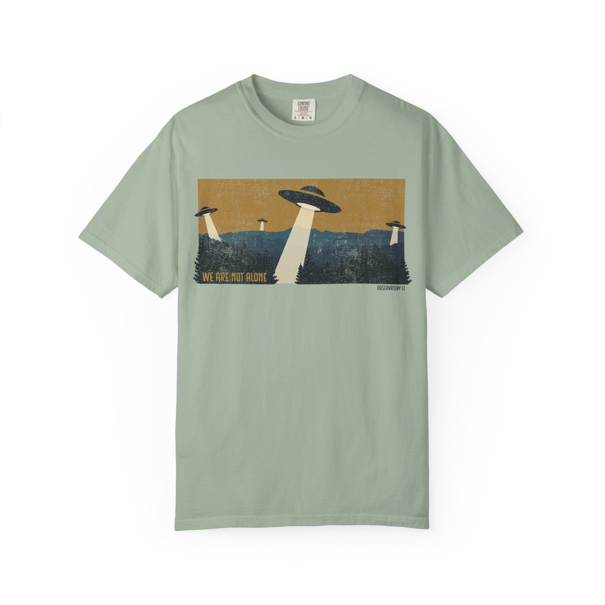 We Are Not Alone UFO T-Shirt | Retro Alien Graphic Tee | Vintage Sci-Fi Shirt | UAP/UFO Enthusiast Gift | Observatory 51 Apparel