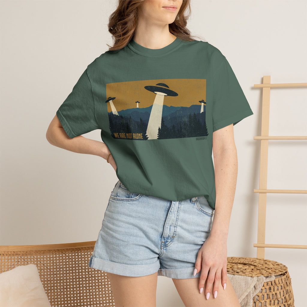 We Are Not Alone UFO T-Shirt | Retro Alien Graphic Tee | Vintage Sci-Fi Shirt | UAP/UFO Enthusiast Gift | Observatory 51 Apparel