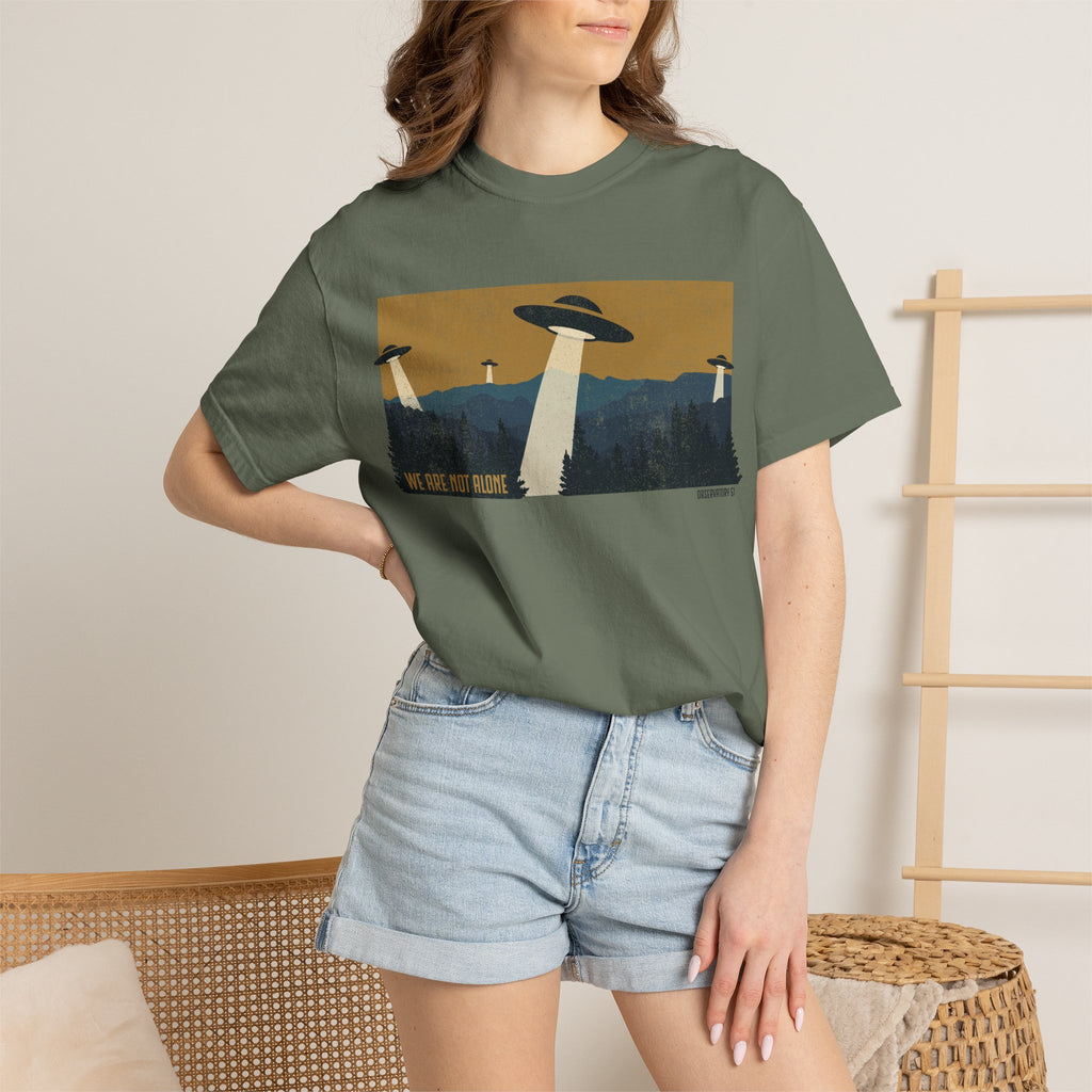 We Are Not Alone UFO T-Shirt | Retro Alien Graphic Tee | Vintage Sci-Fi Shirt | UAP/UFO Enthusiast Gift | Observatory 51 Apparel