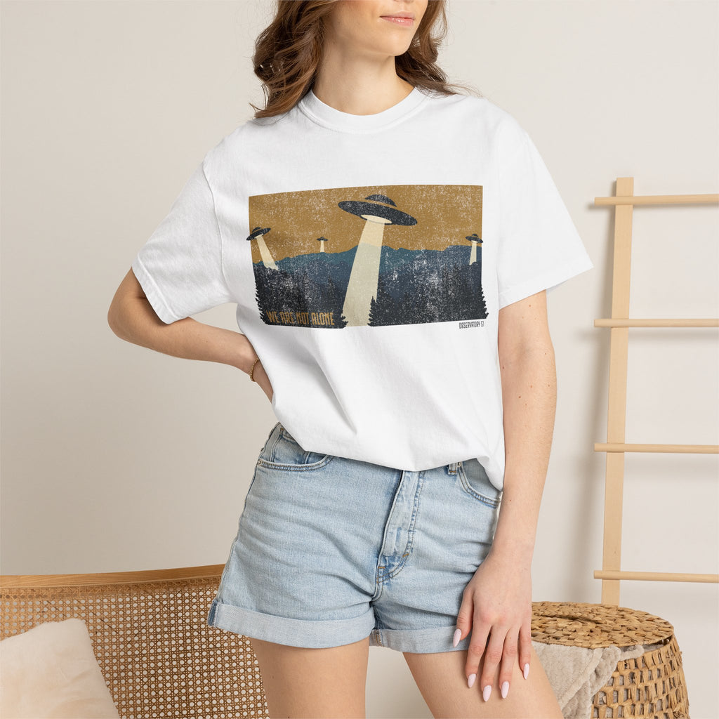 We Are Not Alone UFO T-Shirt | Retro Alien Graphic Tee | Vintage Sci-Fi Shirt | UAP/UFO Enthusiast Gift | Observatory 51 Apparel