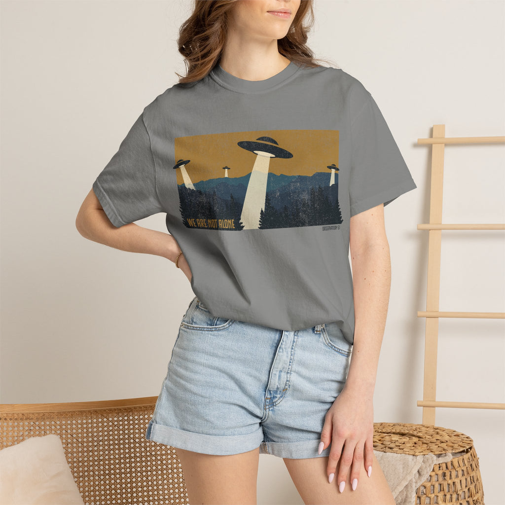We Are Not Alone UFO T-Shirt | Retro Alien Graphic Tee | Vintage Sci-Fi Shirt | UAP/UFO Enthusiast Gift | Observatory 51 Apparel