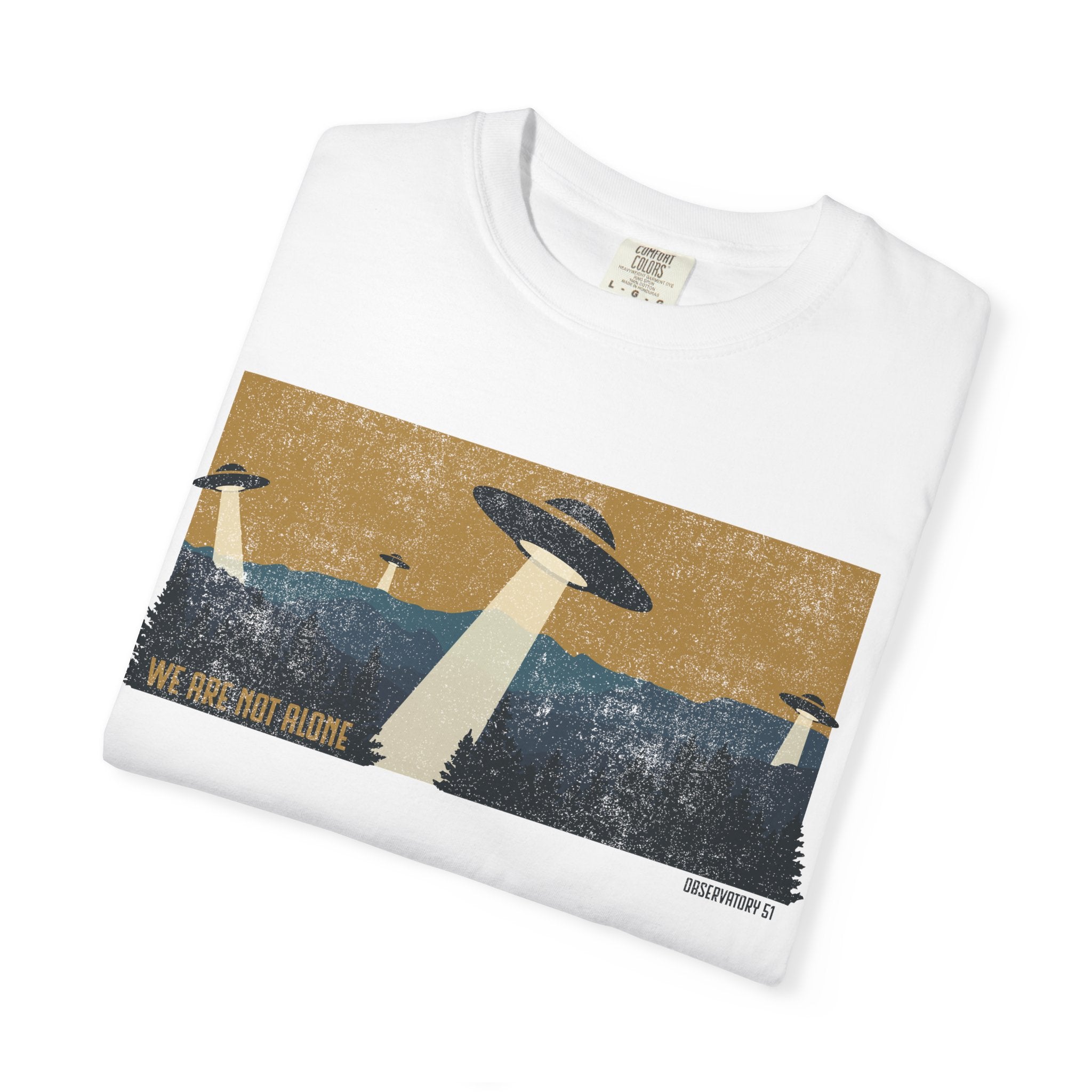 We Are Not Alone UFO T-Shirt | Retro Alien Graphic Tee | Vintage Sci-Fi Shirt | UAP/UFO Enthusiast Gift | Observatory 51 Apparel