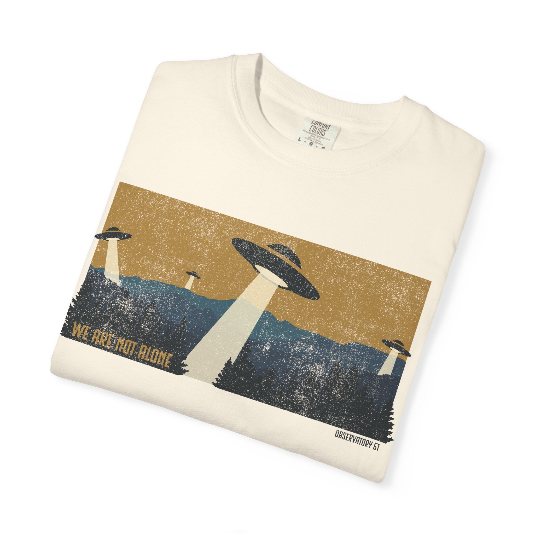 We Are Not Alone UFO T-Shirt | Retro Alien Graphic Tee | Vintage Sci-Fi Shirt | UAP/UFO Enthusiast Gift | Observatory 51 Apparel