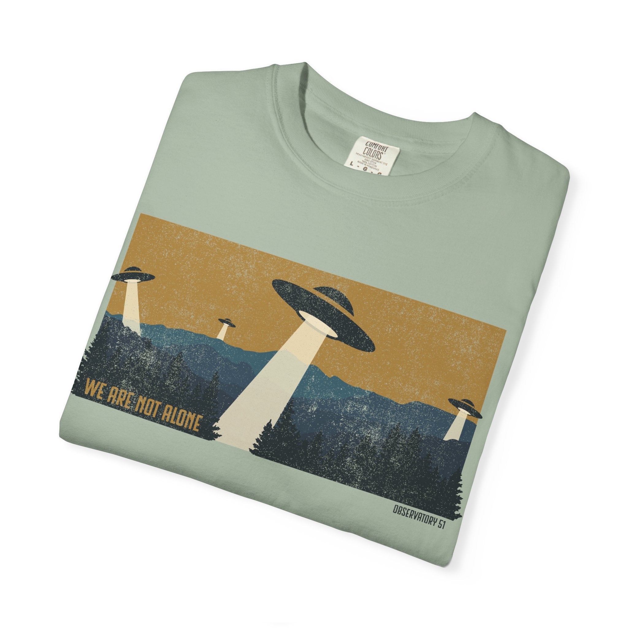 We Are Not Alone UFO T-Shirt | Retro Alien Graphic Tee | Vintage Sci-Fi Shirt | UAP/UFO Enthusiast Gift | Observatory 51 Apparel