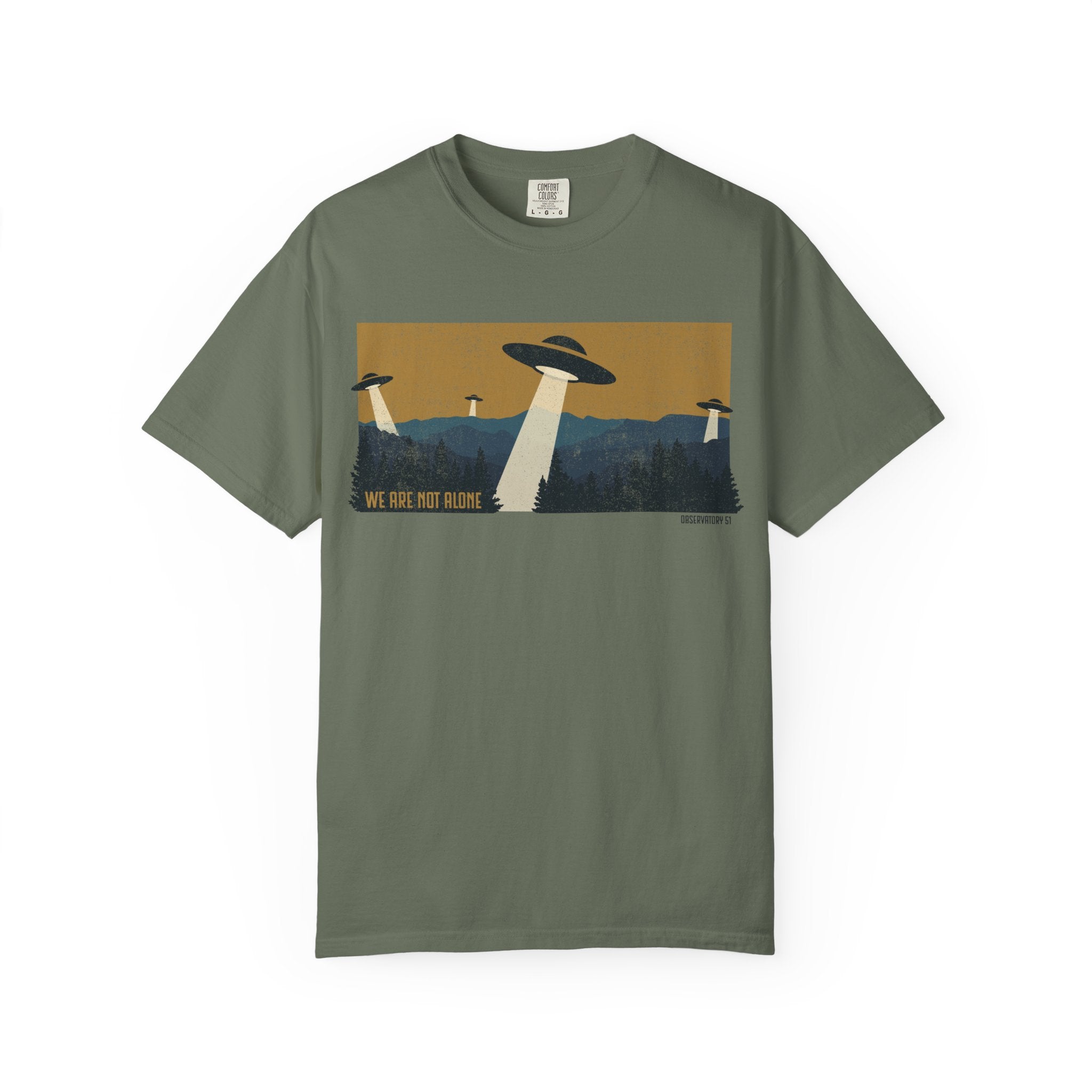 We Are Not Alone UFO T-Shirt | Retro Alien Graphic Tee | Vintage Sci-Fi Shirt | UAP/UFO Enthusiast Gift | Observatory 51 Apparel