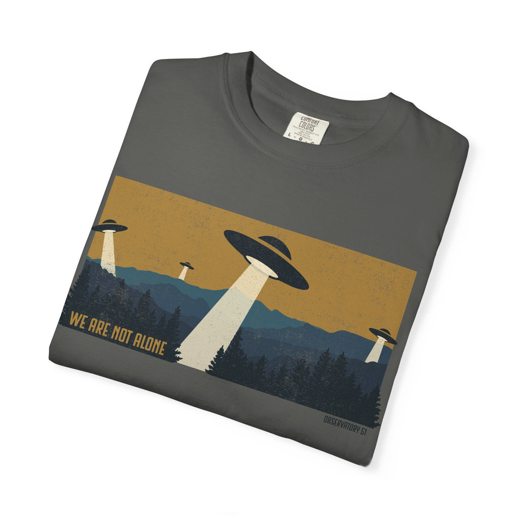We Are Not Alone UFO T-Shirt | Retro Alien Graphic Tee | Vintage Sci-Fi Shirt | UAP/UFO Enthusiast Gift | Observatory 51 Apparel