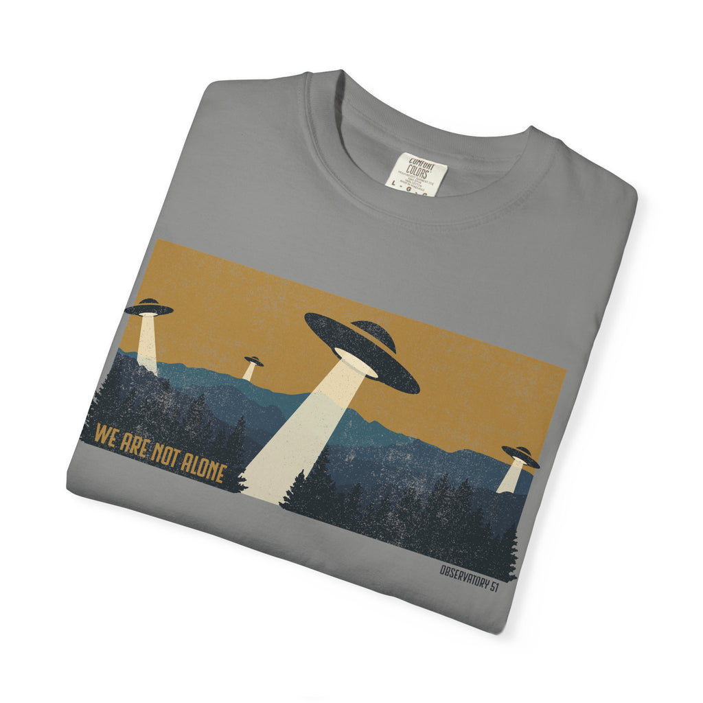 We Are Not Alone UFO T-Shirt | Retro Alien Graphic Tee | Vintage Sci-Fi Shirt | UAP/UFO Enthusiast Gift | Observatory 51 Apparel