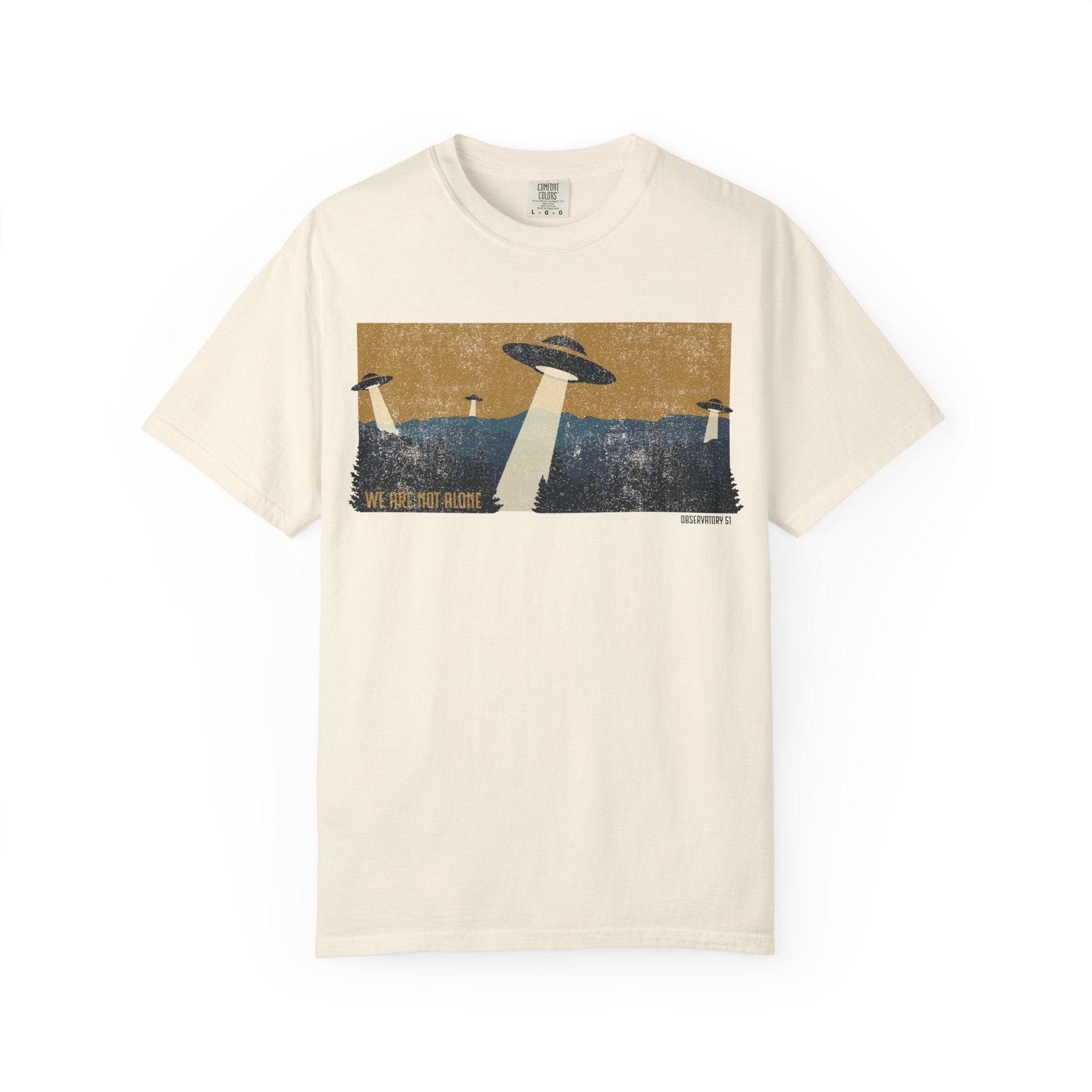 We Are Not Alone UFO T-Shirt | Retro Alien Graphic Tee | Vintage Sci-Fi Shirt | UAP/UFO Enthusiast Gift | Observatory 51 Apparel