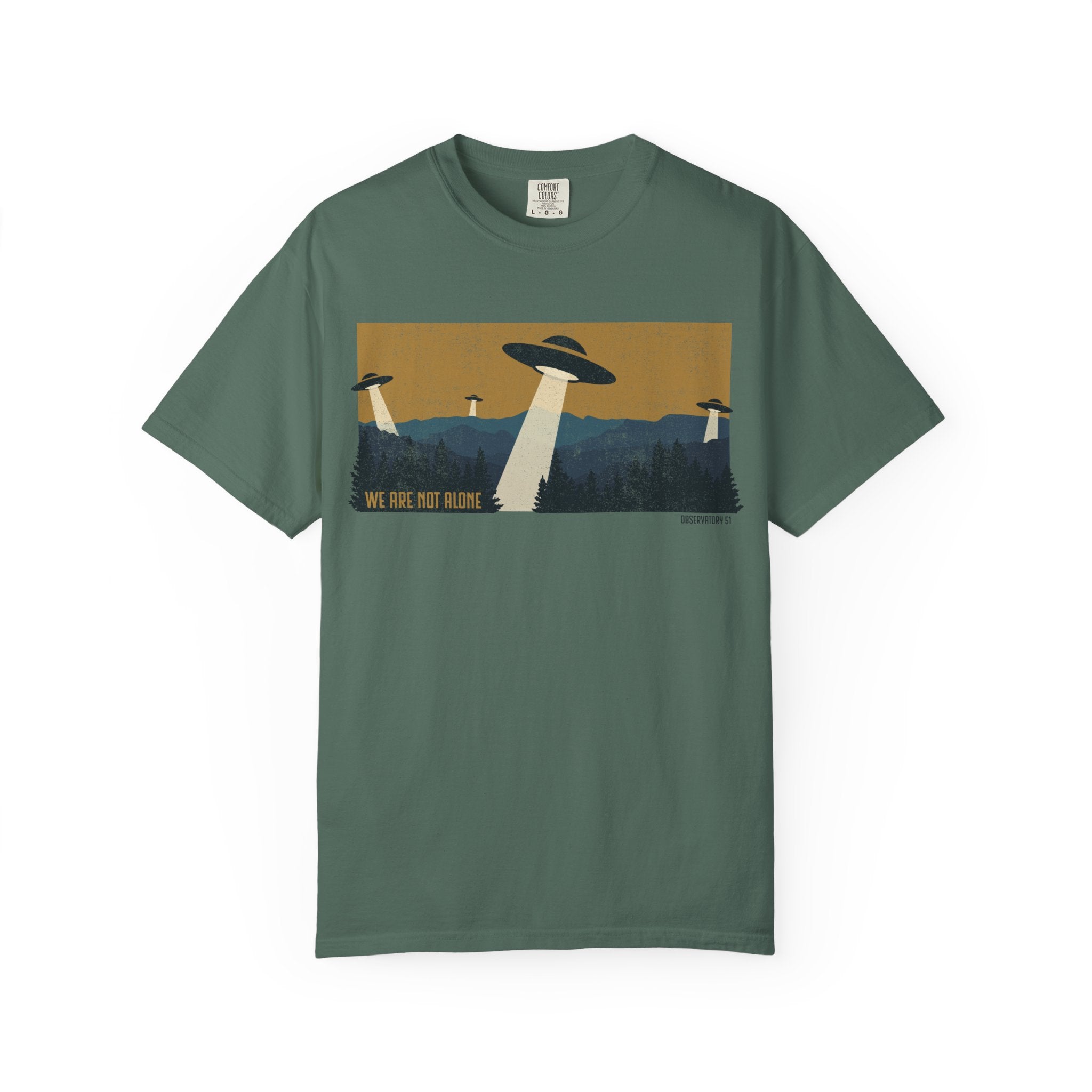 We Are Not Alone UFO T-Shirt | Retro Alien Graphic Tee | Vintage Sci-Fi Shirt | UAP/UFO Enthusiast Gift | Observatory 51 Apparel