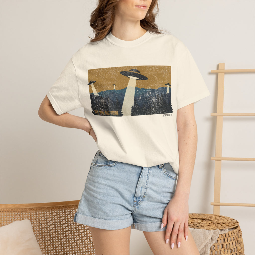 We Are Not Alone UFO T-Shirt | Retro Alien Graphic Tee | Vintage Sci-Fi Shirt | UAP/UFO Enthusiast Gift | Observatory 51 Apparel