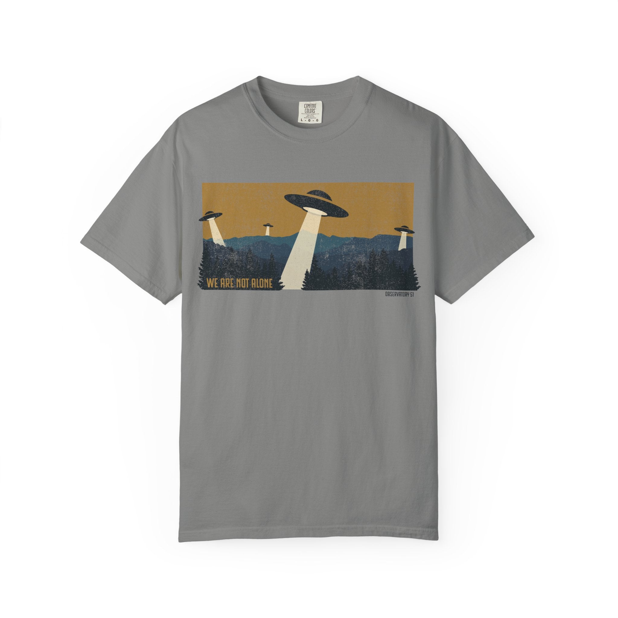 We Are Not Alone UFO T-Shirt | Retro Alien Graphic Tee | Vintage Sci-Fi Shirt | UAP/UFO Enthusiast Gift | Observatory 51 Apparel