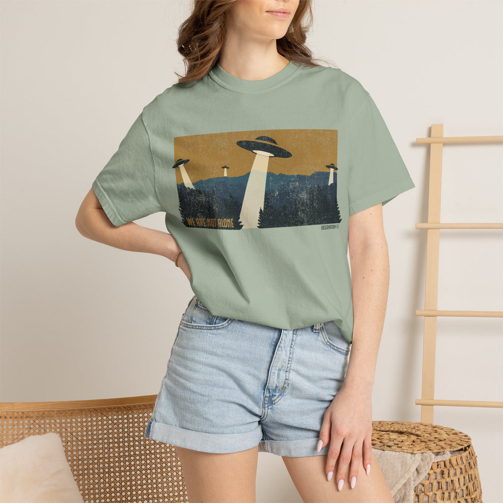 We Are Not Alone UFO T-Shirt | Retro Alien Graphic Tee | Vintage Sci-Fi Shirt | UAP/UFO Enthusiast Gift | Observatory 51 Apparel