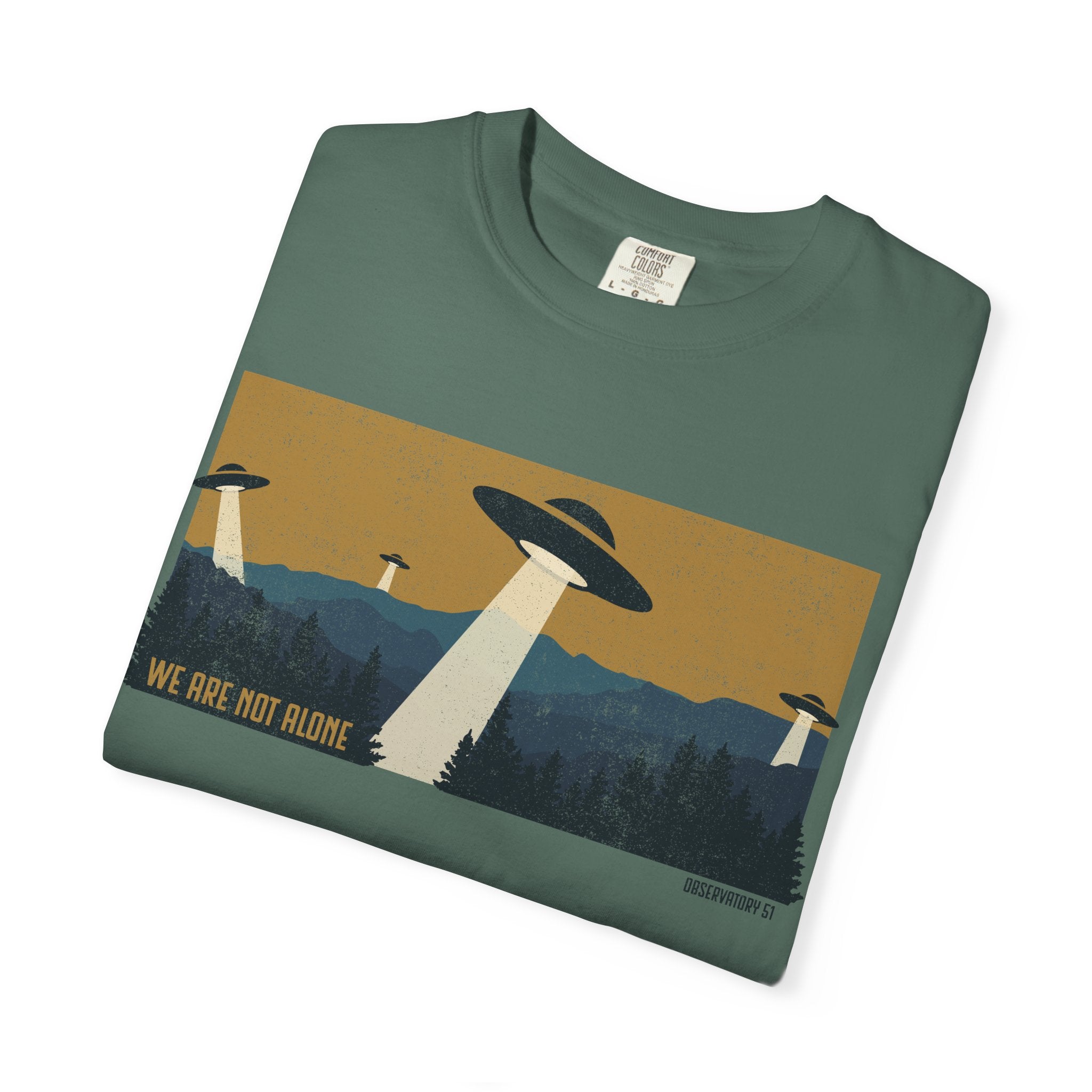 We Are Not Alone UFO T-Shirt | Retro Alien Graphic Tee | Vintage Sci-Fi Shirt | UAP/UFO Enthusiast Gift | Observatory 51 Apparel