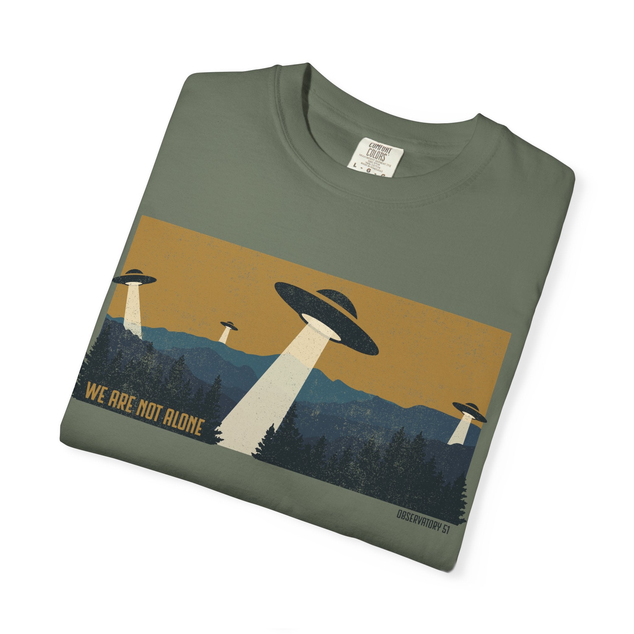 We Are Not Alone UFO T-Shirt | Retro Alien Graphic Tee | Vintage Sci-Fi Shirt | UAP/UFO Enthusiast Gift | Observatory 51 Apparel